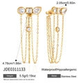Detailed view of 18K gold-plated stainless steel tassel earrings with white zircon stones - Gold (JDE0311133)