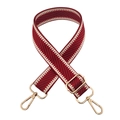 Detail of red and beige herringbone fabric strap with golden metal snap hooks - Burgundy