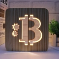 Minimalist wooden Bitcoin hollow LED night light with warm creative gear pattern lighting - Bitcoin/15cm
