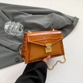Brown crocodile pattern chain crossbody bag with gold hardware and rectangular structure - Brown
