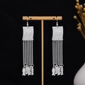 Orecchini etnici Miao argento con nappe lunghe e ciondoli a forma di pesce su supporto - Nappa di Pesce (E7265) / Argento