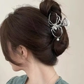 Silver spider hair claw clip with pearl pendant worn by model in dark gothic style - 13# Silver Spider with Pearl