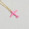 Fashionable gold chain necklace with a pink enamel airplane pendant accessory - Pink (XL2377)