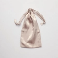 Elegant champagne satin drawstring storage pouch with a smooth glossy texture for gifts - Gold Pink