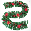 Detailed close-up of 2.7m luxury Christmas garland with red flowers and berries - Pine Needle Garland C / 2.7m