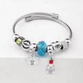 Bracciale argento con perline di cristallo blu e ciondolo a forma di rossetto rosso - C1-017 Blu