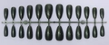 Close-up of dark green shimmer almond false nails on a 24-piece molding frame - Polarized Dark Green (SD-05)