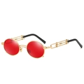Steampunk round sunglasses with gold metal frame, hollow chain temples and red lenses - Gold Frame Red Lenses