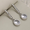 Silver dangling earrings featuring square bars with tiny diamonds and round cubic zirconia - Silver + Round