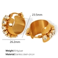 18K gold plated stainless steel C-shape earrings with clear oval zircon stones - Gold