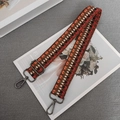 Bohemian orange geometric woven bag strap with charcoal gray metal swivel hooks - Orange Black Red + Gunmetal Hook