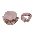 Schlafset aus Seidensatin in Rosé mit gerüschter Schlafmütze und passendem Nackenkissen - Braun (Lockenstab + Haarkappe + OPP-Beutel)