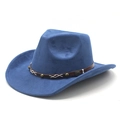 Classic wide brim western cowboy hat in navy blue faux suede with studded leather band - M(56-58cm) / Navy Blue