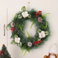 Christmas wreath with pine cones, red berries and cotton balls, 40cm diameter size view - Green Leaf Cotton / 40cm/No Light