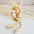 Close-up of beige plush ear muffs with long bunny ears and Love embroidery on display - One Size / Off White