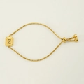 Adjustable 18K gold-plated box chain bracelet with frosted hollow letter Z square pendant - Letter Z / Gold