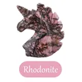 Unicorn head figurine hand-carved from natural pink rhodonite crystal with black veins - Rhodonite Unicorn