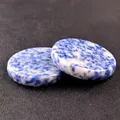 Set of two polished round Sodalite natural stone discs with blue and white marble textures - Blue Spot Stone