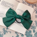 French vintage dark green oversized satin bow hair tie with smooth silk texture - Bow Scrunchie / Green