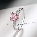 Eleganter 925er Silberring mit großem quadratischem rosa Zirkon in Vier-Krallen-Fassung - 5# / Rosa Zirkonia