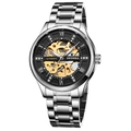 Luxury Dedima men's automatic mechanical watch with skeleton dial and silver steel strap - Stainless Steel Strap / Silver Black