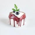 Heart-shaped dessert fridge magnet with purple berry topping and cream detail - Chocolate Brown