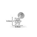 Silver flower stud piercing with zircon stones and dimensions 0.43cm and 0.49cm - Mini Floral Design (0159-5#) / Silver
