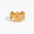 Bague ajustable en acier inoxydable doré avec fleur à cinq pétales gravée - Style Gaufré Fleur à Cinq Pétales (YYR025252)