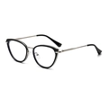 Cat eye glasses in black and silver metal frame with a trendy minimalist design - Black Silver Frame with Black Grey Lens