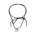 Collier avec pendentif cœur en argent poli et cordon en daim noir réglable - Noir