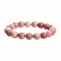 Natural 10mm pink rhodonite stone beaded bracelet with unique mineral textures and spots - 10mm Rhodonite