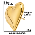 Detailed size chart of 18K gold plated heart earrings showing 2.1cm height and 2.0cm width - Mirror 3D Heart / Gold