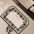 Tappeto da bagno bianco e nero stile francese con bordo floreale e scritta Better Life - 30*50cm - Fango di Diatomee Regolare / Bordo Floreale Lusso - Arrotondato