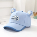 Detail of light blue baby baseball cap featuring 3D bear ears and letter embroidery - 52cm (2-5 Years) / Blue