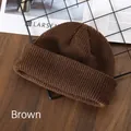 Classic coffee brown ribbed knit beanie hat with cuff for winter warmth and outdoor style - Brown
