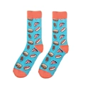 Détail de chaussettes en coton bleu avec talons orange et motifs de fast-food - Taille unique / Bleu Ciel Color Block Fast Food (A1608)