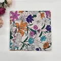 Square floral cotton linen neck scarf with elegant purple and blue flower patterns - XY-44 Purple Orange Green Lily Print