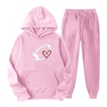 Ensemble sweat à capuche et pantalon en polaire rose avec imprimé graphique - S / Haut Et Bas / Rose (Imprimé Coeur Football)