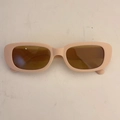 Retro small square sunglasses in light beige pink with brown lenses for women - Matte Pink Frame Tea Lens
