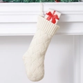 Calza di Natale in maglia bianco crema con trama a rombi e confezione regalo con fiocco - Bianco Sporco