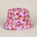 Detailed view of a cute pink bucket hat featuring an all-over cartoon fox print - M (56-58cm) / Pink Fox