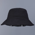 Detail of cotton bucket hat featuring reinforced brim stitching and floral inner pattern - M(56-58cm) / Black Outer Layer with Black and White Floral Lining / Black