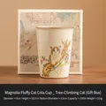 Tazza da tè in ceramica gatto bianco crema con simpatica illustrazione gatto 250ml - Scatola regalo / Fiore Rosso Gatto Che Si Arrampica