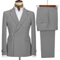 Slim fit men's business suit set in grey featuring metal chain and buckle accents - Light Gray