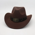 Close-up of brown wool cowboy hat featuring a leather band with bull skull metal stud - One Size / Coffee (Rivet Bull Head)