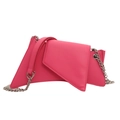 Chic magenta asymmetrical shoulder bag with silver chain strap on white background - Pink