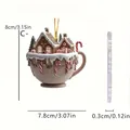 Side view detail of acrylic gingerbread house coffee cup pendant showing 0.3cm thickness - Coffee Cup Snow House Style C