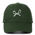 Detail of white ribbon embroidery on dark green cotton twill baseball cap fabric - Army Green