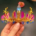 Detailed wire-wrapping of a golden crystal crown featuring moon and branch accents - Purple Blue + Gold Wings Moon Flat Style