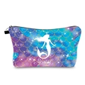 Detail view of mermaid scale pattern makeup bag with purple gradient and gold glitter - Mermaid